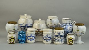 A COLLECTION OF NAMED MODERN APOTHECARY JARS, to include 'RHEI', 'CERAS:NIGR', 'OLIVAR.PROVENC', '