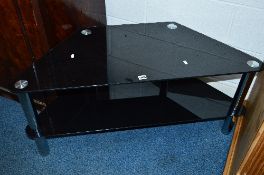 A TWO TIER BLACK GLASS TV STAND