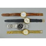 FOUR MIXED GENTS WRISTWATCHES, including Marvia, Montine, Oscar and a damaged Omega Speedmaster