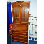 A YEW WOOD BUREAU BOOKCASE