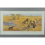 DAVID SHEPHERD (BRITISH 1931 - 2017) 'AFRICAN WATERHOLE', a limited edition print 112/650 of a