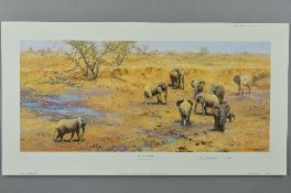 DAVID SHEPHERD (BRITISH 1931 - 2017) 'AFRICAN WATERHOLE', a limited edition print 112/650 of a