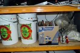 A QUANTITY OF HOME BREWERY EQUIPMENT, including mash buckets, demi johns, bottle corker, etc