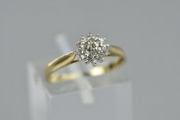 A 9CT DIAMOND CLUSTER RING, ring size K1/2, approximate weight 1.6 grams