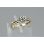 A 9CT DIAMOND CLUSTER RING, ring size K1/2, approximate weight 1.6 grams