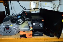 A SONY CMT-FX 350I MICRO HI-FI, with speakers, a Samsung 19' FSTV (remote), a Sony Diceman D-151,