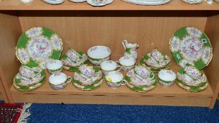 MINTONS 'COCKATRICE' TEAWARES, comprising two cake/bread plates, sugar bowl, milk jug (restored),