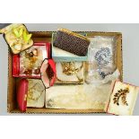 A BOX OF COSTUME JEWELLERY, etc