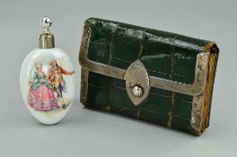 A SCENT BOTTLE, and silver crocodile purse