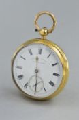 AN 18CT GOLD FUSEE OPEN FACED POCKET WATCH, white dial with secondary dial, Sheffield 1912, No 1046,