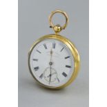 AN 18CT GOLD FUSEE OPEN FACED POCKET WATCH, white dial with secondary dial, Sheffield 1912, No 1046,