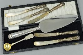 A MIXED LOT OF SILVER HANDLED BUTTON KNIVES, etc