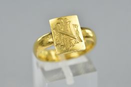 A 22CT SIGNET RING, engraved A.J.N. Interlocking), ring size Q, approximate weight 10.2 grams