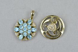 TWO 9CT PENDANTS, one diamond cluster and the other a topaz and diamond (certificate), approximate