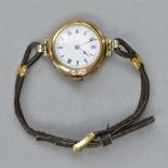 A LADIES 9CT GOLD WRISTWATCH, enamel dial