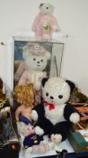 A TERRANCE TOY BEAR BY KILLEY 1988, white plush bear wearing a pink uniform in a perspex display