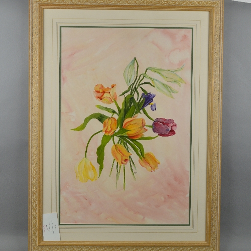 S.SWANNELL (BRITISH - CONTEMPORARY) 'TULIPS', a watercolour painting of a bunch of flowers,