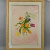 S.SWANNELL (BRITISH - CONTEMPORARY) 'TULIPS', a watercolour painting of a bunch of flowers,