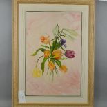 S.SWANNELL (BRITISH - CONTEMPORARY) 'TULIPS', a watercolour painting of a bunch of flowers,