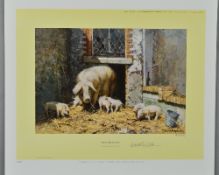 DAVID SHEPHERD (BRITISH 1931-2017) 'DOWN ON THE FARM, MRS P AND THE KIDS' a limited edition print