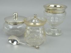 TWO SILVER RIMMED PRESERVE POTS, and one plated (3)