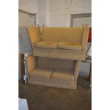 A KNOWLE STYLE GOLD UPHOLSTERED TWO PIECE SUITE, comprising of two two seater sofas (NO CASTERS)