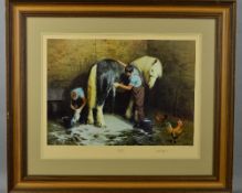 DAVID SHEPHERD (BRITISH 1931 - 2017), 'SHAMPOO TIME', a limited edition print of a heavy horse being