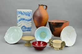 A GROUP OF STUDIO ART POTTERY, to include an Earthen Ware jug by Muchelney Pottery with impressed