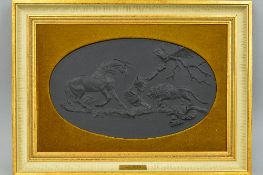 A WEDGWOOD 'THE FRIGHTENED HORSE' LIMITED EDITION BLACK BASALT PLAQUE, 135/250, after the original