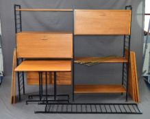 STAPLES LADDERAX TEAK THREE BAY ROOM DIVIDER SHELVING SYSTEM, comprising of four metal laddered