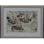 STEPHEN FARTHING RA (BRITISH 1950), 'Study For Trafalgar', a watercolour and pen sketch of ships