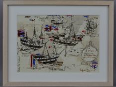 STEPHEN FARTHING RA (BRITISH 1950), 'Study For Trafalgar', a watercolour and pen sketch of ships