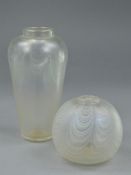 TWO WALLACE AND SANDERS ART GLASS VASES, both in the white iridescent pulled feather design, both