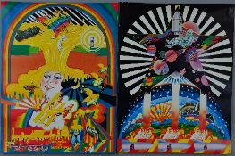 TWO CRUNCHIE CHOCOLATE BAR ADVERTISING POSTERS, from circa 1969, by the artist Dan Fern, 'Fire