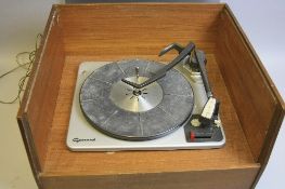 A VINTAGE GARRARD TURNTABLE, in a teak case with smoked perspex lid, the only identifying marks on