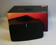 A SONOS PLAY FIVE WIRELESS SPEAKER, in box with Flexson stand (one arm to stand broken) (tested