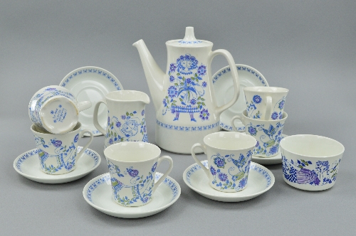 A TURI DESIGN SIX PLACE TEASET IN THE 'LOTTE' PATTERN, consisting cups, saucers, teapot, milk jug
