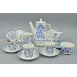 A TURI DESIGN SIX PLACE TEASET IN THE 'LOTTE' PATTERN, consisting cups, saucers, teapot, milk jug