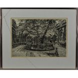 FRANCIS DODD (BRITISH 1874-1949), an etching of buildings surrounding a tree in a square, signed