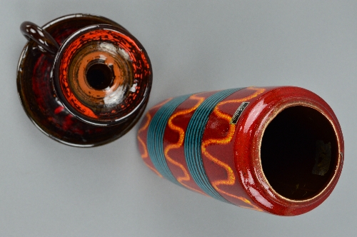 A SCHEURICH 'EUROP LINIE' FAT LAVA VASE, decorated with three red and yellow bands spaced by two - Image 3 of 6