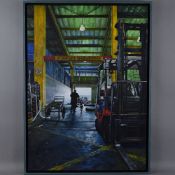DANNY HOWES (BRITISH CONTEMPORARY), 'Man Pushing A Cart', oil on canvas from the markets series,