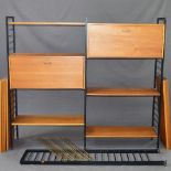 STAPLES LADDERAX TEAK FOUR BAY ROOM DIVIDER SHELVING SYSTEM, comprising of five metal laddered