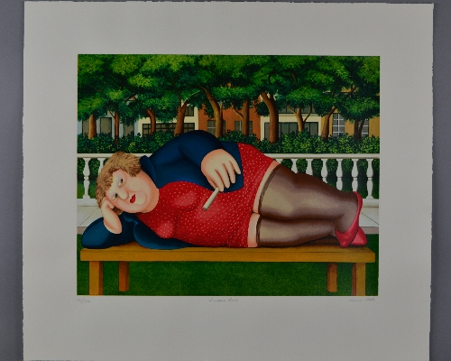 BERYL COOK (BRITISH 1926-2008), 'Bryant Park', A Limited Edition print, 187/300, of a woman lying on