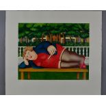 BERYL COOK (BRITISH 1926-2008), 'Bryant Park', A Limited Edition print, 187/300, of a woman lying on
