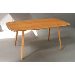 AN ERCOL GOLDEN DAWN ELM 1960'S RECTAGULAR REFRECTORY TABLE, on square tapering legs, approximate