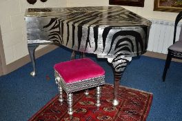 JIMMIE MARTIN, ZEBRA, CHAPPEL OF LONDON, BABY GRAND PIANO, with silver leaf and Zebra stripped
