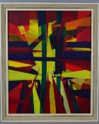 ALAN BOND (BRITISH 20TH CENTURY), 'Cross', an oil on board painting in an abstract style with