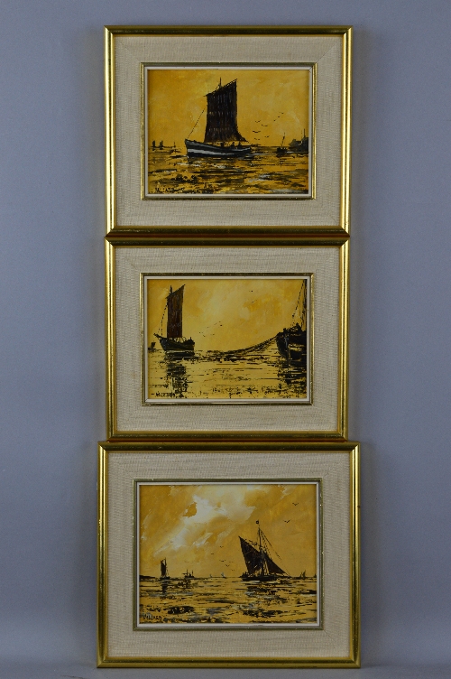NIGEL HALLARD (BRITISH 1936), three oil on board paintings depicting nostalgic fishing scenes in - Image 3 of 3