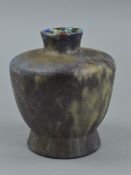 A DELFT STONEWARE STUDIO POTTERY VASE, with a mottled blue, grey and gold matt glaze, painted name