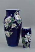 A LARGE ROYAL COPENHAGEN 'APPLE BLOSSOM' BALUSTER SHAPED VASE, with a cobalt blue ground with